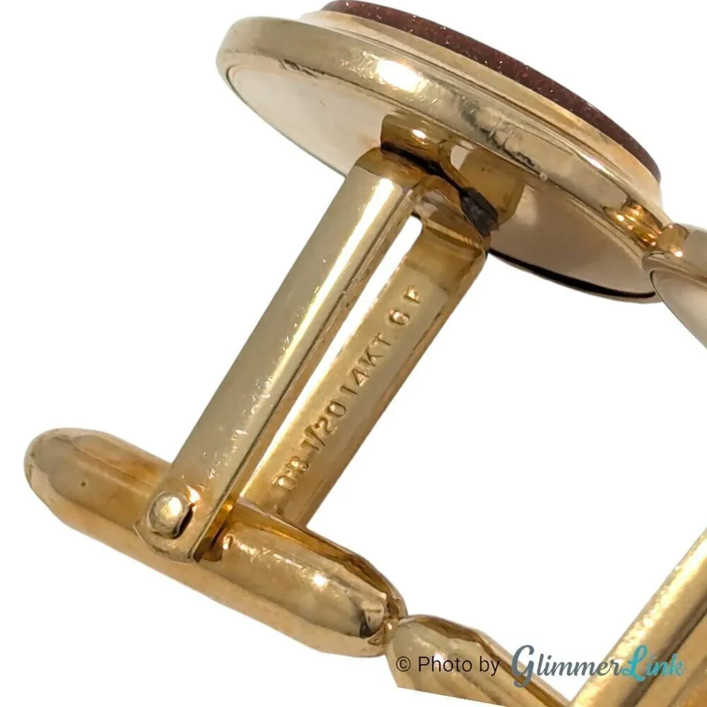 VTG DB 1/20 14KT GF Dolan Bullock Oval Goldstone Gold Tone Cufflinks & Tie Bar